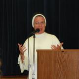 St. Gertrude School Photo - St. Gertrude School Principal, Sr Mary Aquinas, O.P., shares her top priority for the 2012-13 school year--Promoting Community--with parents at the "Back to School" event held on Aug 30.